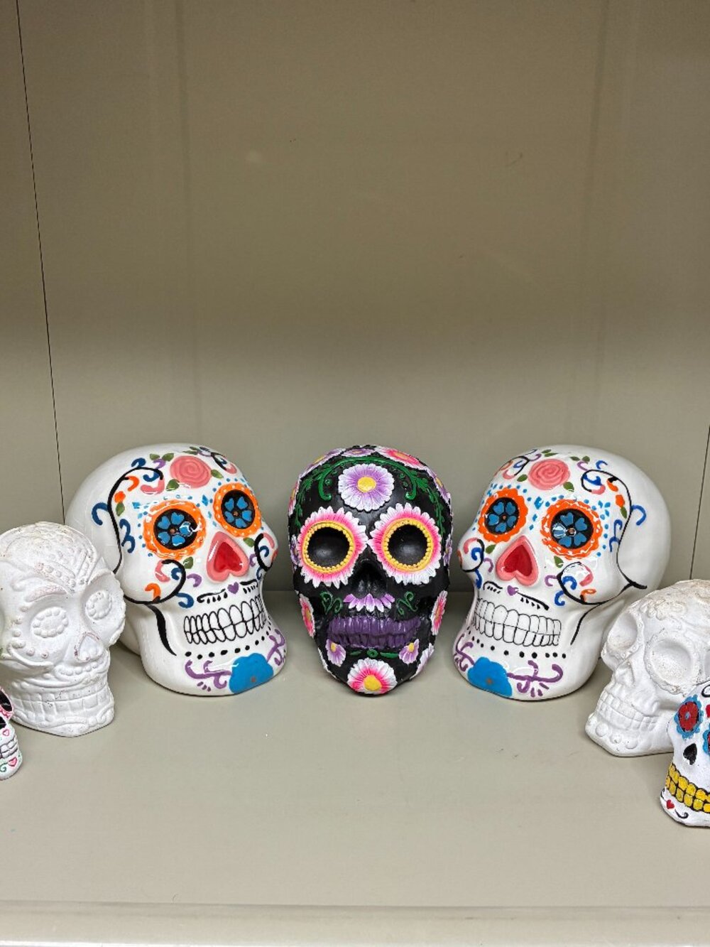 Day of the Dead Sugar Skull Decor Lot 7pc Ceramic Calavera Halloween Mexican